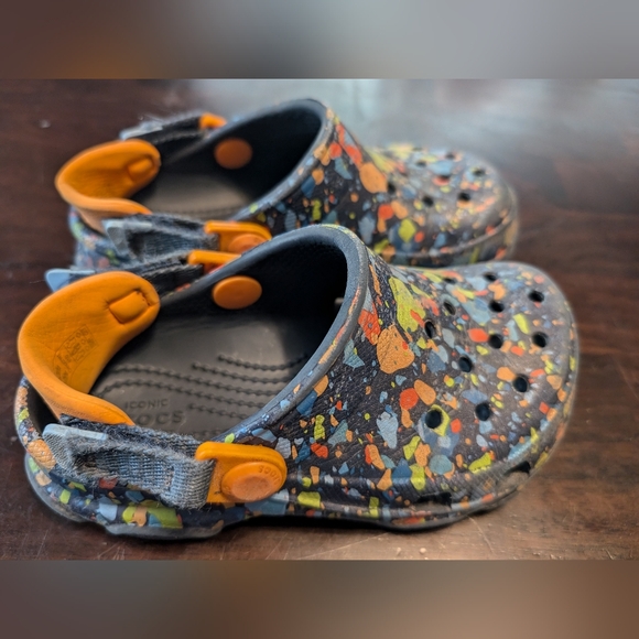 Crocs, Kids 10, Paint Splatter Design with Adjustable Straps, GUC - Picture 2 of 6